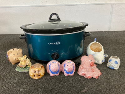 Crockpot And Glass Pigs