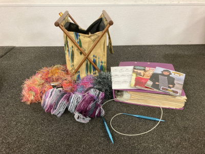 Yarn, Crochet Books, And Foldable Basket