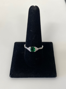Size 10 .925 Silver Square Cut Emerald Ring