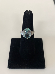 Size 6 .925 Silver Oval Aquamarine Ring