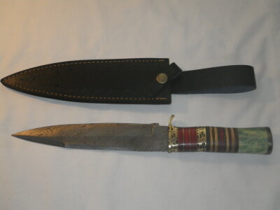 Damascus Custom Made Inlayed Handle, 13" Bowie