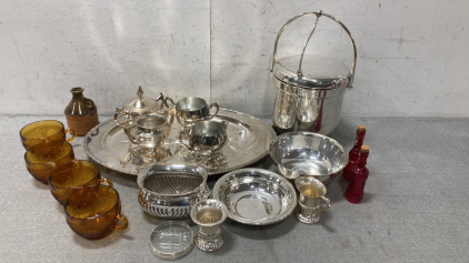 Serving Tray With Serving Dishes And Amber Coffee Cups