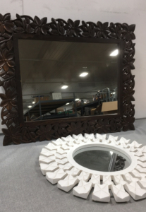Large Rectangular Mirror w/ Wood Floral Cutout Frame, Circular Mirror w/ Wood Cutout Frame