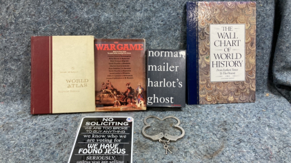 Hand Cuffs-History Books-No Soliciting Sign