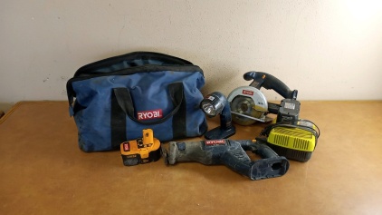 Ryobi Tool Bag with Saws, Flashlight, Batteries, and Charger