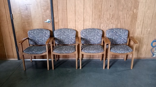 (4) Wood-framed Floral-Pattern Office/Waiting Room Chairs