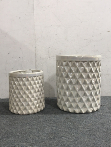 (2) Shiny White Planter Vases