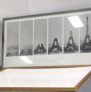 (1) La Tour Eiffel Painting In Grey Frame, (1) Large Gold Painted Frame