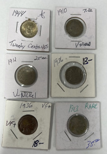 (3) Nickels (2) V Nickels (1) Twenty Centavos