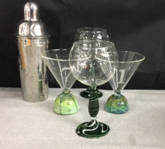 Cocktail Mixer with (4) Unique Glasses