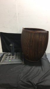 (1) Hampton Bay 14&rdquo; x 14&rdquo; Umbrella Base Holder (1) Unique Shaped Decrotive Laundry Basket