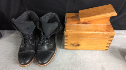 Shoe Polish Kit by The Shoe Valet and Aldo Boots Size 10 Made in Portugal with Wooden Soles