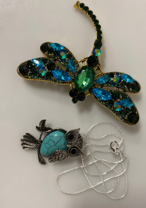 3&rdquo;x 3&rdquo; Dragonfly Pin/ Brooch and Turquoise Owl Necklace