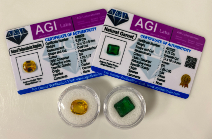 Green African Garnet and Padparadscha Orange Sapphire