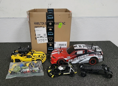 Box of Assorted RC Cars and Lego RC Car