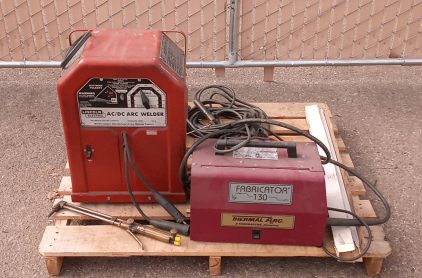 Pallet with (2) Arc Welders, Attachments, and Electrodes