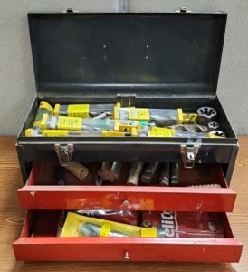 Metal Tool Box w/ Assorted Dril Bits