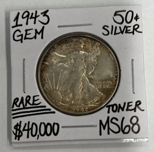 1943 MS68 Rare Walking Liberty Half Dollar