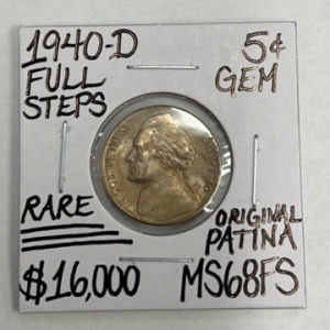 1940-D MS68FS Rare Full Steps Jefferson Nickel