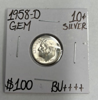 1958-D Gem Bu++++ Rare Gem Silver Dime