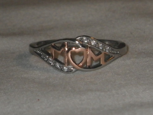 Silver and Rose Gold Toned Mom Ring, Sz 9.5