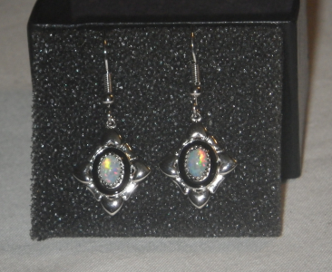 Silver Toned Fire Opal Earrings