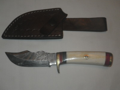 Damascus Hunting Knife With Bone Handles