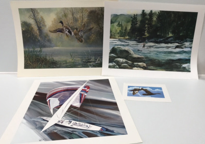 (2) Ducks, Fly Fishing Signed Prints, Sailboat Print