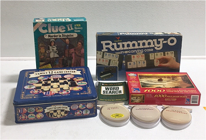 (1) Clue 2 Board Game (1) Rummy-O Board Game (1) Family Game Set (1) 1000-piece puzzle (4) Brain Games