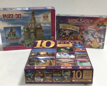(1) 10-Piece Deluxe Puzzle Set (1) Collector&rsquo;s Edition Monopoly (1) 3-D Puzzle