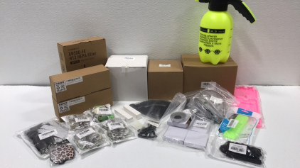 Pressure Sprayer, Recoil Starter, (3) Various Filters, (2) Cabinet Lights, (4) Pack of 5 St Patrick’s Day Retractable Clips, Car Coasters, Phone Stand Mold, (2) Mini Flashlights, and more