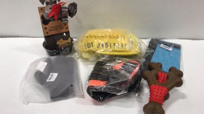 Farm Animal Tags, Dog Biscuit Kit, Small Animal Hay Feeder, (2) Dog Chew Toys, Pet Saddle Bag, Grooming Gloves