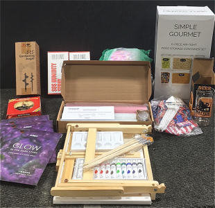 (1) Simple Gourmet 6-Piece Food storage Set (1) Artilicious Acrylic Art Easel Set (3) Packs Of Glow In The Dark Stars (1) Britains Metal Models horseman (2) Bold Uniq SOS Humidity Spray (1) Yicosun Film Wrap Dispenser