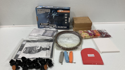 Electric Gel Shooter-(2) Wood Puzzles-Chair Leg Covers-(3) Knives and More