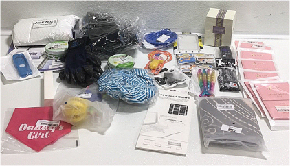 (1) Paw Beam Laser Cat Toy (1) Geollier Scented Candle (5) Zebra Sarasa Clip pens (4) Mermaid Pens (1) Pair Of Patypurpet Grooming Gloves (2) Sobaken Flea And Tick Collars (2) Collapsible Pet Water Bowls (200) Anime Stickers and More