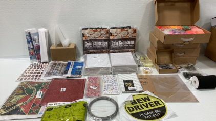 (4) box&rsquo;s of 1000 loom bands-(2) packs of 24 sheets puzzles- (2) coin collection album- and more