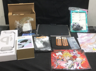 (2) Half Moon Solar Garden Lights (1) Yanwei Zinc Coated hdmi cord (3) Mouse Pads (20) Lr1130 Calculator Batteries (1) Ironman PS4 Game (1) LED desk Lamp (1) Oculus Quest 2 Elite Strap (1) Tynika Luminous Mousepad