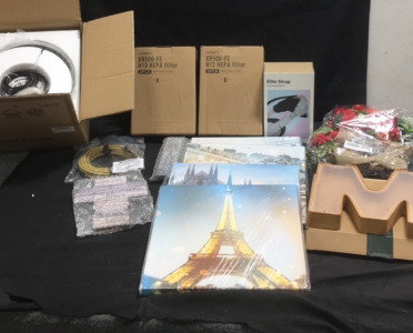 (1) Decorative Ceiling Hanging Light Fixture (1) GlsAudio 15’ Instrument Cord (4) X-ray Xr500-fe Hepa Filters (4) Canvas France Wall Decorations (1) “m” Wooden 3D Wall Decorations (1) Oculus Quest 2 Elite Strap and much More!