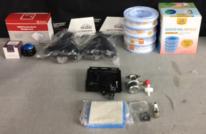 Carburetor for a Small Engine, (2) Bike Seats, Massage Ball, Diaper Trash, Masks