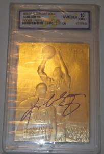 Kobe Bryant Signed and Graded 23k Gold Card, NOT AUTHENTICATED