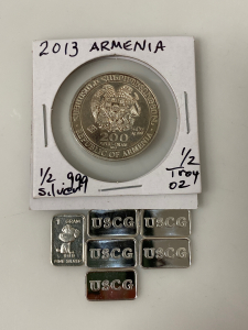 2013 Armenia 1/2 Troy Oz. And (6) Silver Bars (1 Gram)