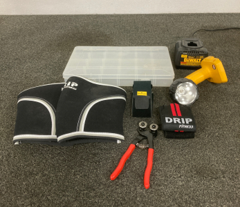 Plastic Organizers, Knee Pads, DeWALT Battery Charger And Light, With More