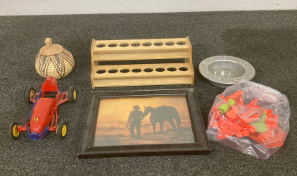 Home Decor, Carving Knifes, Vintage Plastic Toy Car, And More