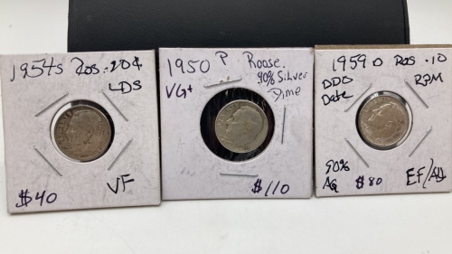 (3) Dimes - 1954, 1950 & 1959