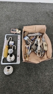 Box Of Assorted Hardware & Driver License Border