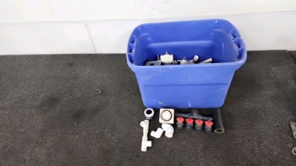 Bin Of Plumbing Supplies & Random Tools