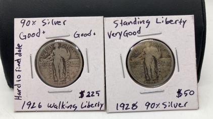 (2) 90% Silver walking Liberty’s - 1926& 1928