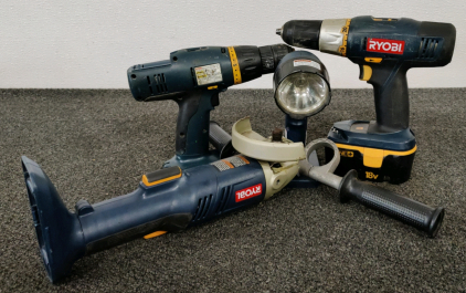 Box of Ryobi Power Tools