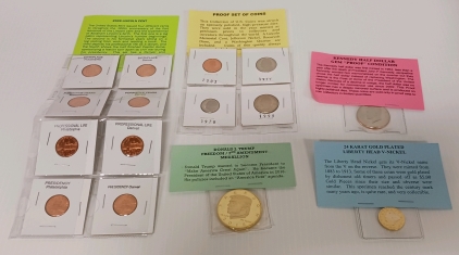 2009 Lincoln Cent Set, Proof Set of Coins, Kennedy Half Dollar, Trump Medallion, and Liberty Head V-Nickel