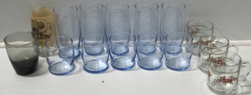 (1) 10-piece Matching Glassware Set (1) 3-piece Matching Tea-Cup Set (1) Tall Glass Boise Memorbilia (1) Short Drinking Glass